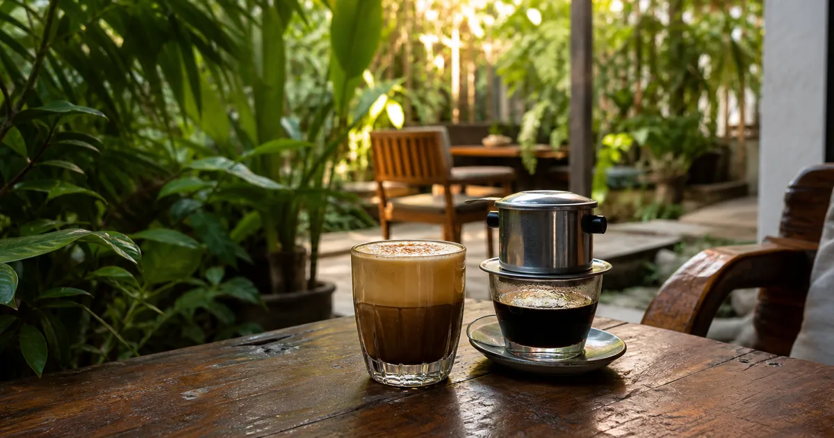 Vietnamese coffee served at a local café near Duong Dong market, Phu Quoc