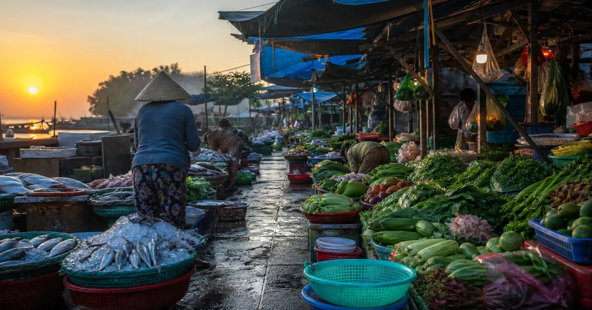 Duong Dong morning market Phu Quoc walk — fish vendors at dawn